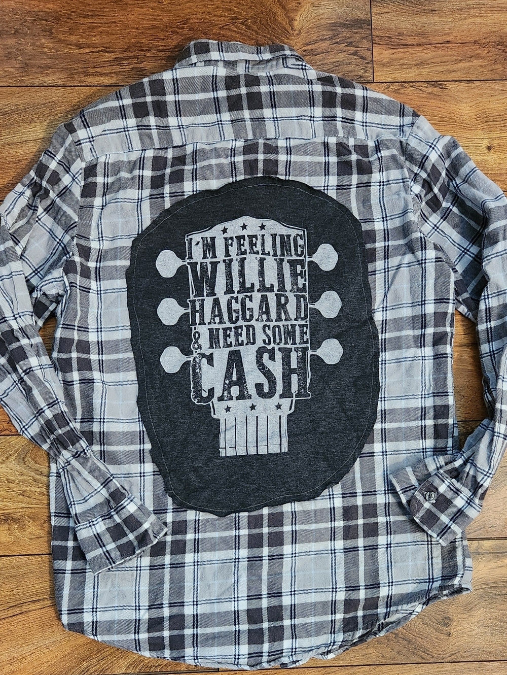 Upcycled Flannel With Graphics On Back, Size S